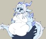 ace_(kamex) anthro beard belly big_belly big_tail blue_body blue_fur bovid caprine clothing crystal dark_eyelids dark_sclera dragon ear_piercing ear_ring facial_hair fur goat grey_hair hair holding_belly horn hybrid ice iceolation_ace_(kamex) licking licking_lips long_hair long_tail looking_down male mammal moobs mythological_creature mythological_scalie mythology oshyfriend overweight piercing pupils ring_piercing scalie shirtless simple_background solo tail teeth tongue tongue_out torn_clothing wardrobe_malfunction white_body white_fur white_pupils yeti