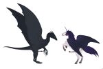 3:2 absurd_res animal_genitalia animal_penis anus black_body black_horn black_wings blue_horn dragon duo equid equine equine_genitalia equine_penis erection feathered_wings feathers feral frilled_penis genitals hi_res horn horn_crest male mammal membrane_(anatomy) membranous_wings multicolored_body multicolored_skin mythological_creature mythological_equine mythological_scalie mythology penis pink_penis purple_body purple_penis purple_wings scalie side_view simple_background spread_wings two_tone_body two_tone_skin unicorn white_background winged_unicorn wings zw3