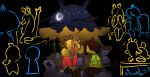 2021 anthro blonde_hair brown_hair cemetery deer deltarune female group hair human kris_(deltarune) male mammal new_world_deer night nightmarebros noelle_holiday outside reindeer sitting the_weaver undertale_(series)