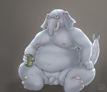  2018 alcohol anthro balls beer belly beverage beverage_can big_belly elephant eyewear fish_tail flaccid foreskin glasses grey_background hi_res humanoid_penis male mammal nipples nude overweight overweight_male penis proboscidean shinoda_hamazaki simple_background sitting solo sweat trunk tusks uncut unretracted_foreskin 