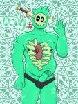 3:4 belly big_butt black_clothing blush blush_lines blushing_at_viewer bodily_fluids bone bottomwear bubble butt circumcised clothing doug_(monster_con) dripping genital_fluids genitals gesture goo_creature goo_humanoid half_naked heart_background heart_on_body heart_symbol humanoid leaking_precum looking_at_viewer looking_pleasured male male/male melee_weapon monster_prom mouthless name_drop nipples one_eye_closed overweight pants pattern_background penis precum precum_drip simple_background skull skull_head slightly_chubby slime solo star sword thick_thighs visible_self waving waving_at_viewer weapon wink winking_at_viewer yellow_eyes
