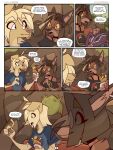 2025 absurd_res anthro black_nose blonde_hair brown_body brown_fur brown_nose canid canine canis clothed clothing comic detailed_background dialogue digital_drawing_(artwork) digital_media_(artwork) domestic_dog duo english_text erika_(luckyonn) eyewear female fur glasses hair hi_res huge_filesize luckyonn male male/female mammal nelson_(luckyonn) open_mouth smile speech_bubble text white_eyes wolf yellow_body yellow_eyes yellow_fur