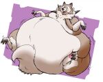2025 belly big_belly chubby_cheeks claws feral fur generation_7_pokemon hectorthewolf hi_res huge_belly hyper hyper_belly looking_at_viewer lycanroc male morbidly_obese morbidly_obese_feral motion_lines murdock&#039;s_lycanroc neck_tuft nintendo obese obese_feral open_mouth overweight overweight_feral pawpads pink_pawpads pink_tongue pokemon pokemon_(species) simple_background sitting solo tan_body tan_fur tongue tongue_out tuft white_belly