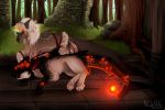  2018 blue_eyes detailed_background digital_media_(artwork) digital_painting_(artwork) dragon duo feral fur furred_dragon grass hair nashiholy paws red_eyes tree white_hair 