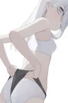  1girl bra breasts closed_mouth hair_over_one_eye highres hiroki_(yyqw7151) long_hair looking_at_viewer looking_back original panties small_breasts solo underwear white_bra white_eyes white_hair white_panties 