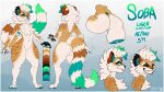 16:9 absurd_res anthro big_butt black_pawpads blue_background bottom_heavy butt cheek_tuft chest_tuft cozymun digitigrade english_text erection eyes_closed facial_tuft fangs featureless_crotch felid femboy fur green_body green_fur green_highlights green_sclera grin hair hi_res highlights_(coloring) huge_butt hybrid liger male mammal model_sheet nonbinary_(lore) nude orange_body orange_fur orange_stripes pantherine pawpads paws pear-shaped_figure simple_background smile soba_(sobadaliger) solo striped_body striped_fur stripes teeth text thick_thighs tuft white_body white_fur white_hair wide_hips widescreen