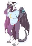  anthro camel_toe clothed clothing dragon female flynx-flink hair horn open_mouth simple_background solo standing wings yawn 