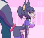 2023 animated anthro anthro_on_anthro bent_over black_collar black_nose blue_eyes bottomless bottomless_anthro bottomless_female breasts butt censored_eyes chest_tuft cleavage cleavage_overflow clothed clothing collar condom condom_in_mouth countershade_arms countershade_face countershade_legs countershade_thighs countershade_torso countershading digital_media_(artwork) duo ear_piercing ear_ring eyelashes female female_anthro frame_by_frame fur genitals glans glistening glistening_breasts glistening_genitalia glistening_glans glistening_penis grey_body grey_ears grey_fur grey_hair hair horizon-fucker humanoid_genitalia humanoid_penis inner_ear_fluff legwear looking_at_another looking_back looking_back_at_another loop male male/female male_anthro mouth_hold nipple_outline nude_anthro nude_male object_in_mouth penis piercing ponytail red_glans red_penis ring_piercing scribble_censorship sexual_barrier_device shaded short_playtime side_view standing teasing teasing_with_butt thigh_highs topwear tuft white_body white_countershading white_inner_ear_fluff yellow_inner_ear yellow_sclera