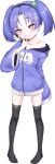  1girl :q absurdres black_hairband black_thighhighs blush closed_mouth collarbone discord fang fang_out flat_chest full_body hair_ornament hairband headset heart heart-shaped_pupils highres hood hooded_jacket jacket long_sleeves looking_at_viewer mesugaki no_shoes nomorakazu original personification pigeon-toed purple_hair purple_jacket red_eyes short_hair simple_background single_bare_shoulder skin_fang solo standing symbol-shaped_pupils thighhighs toes tongue tongue_out transparent_background twintails wide_sleeves 