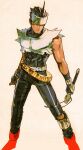  1boy absurdres belt bengus black_bodysuit black_hair bodysuit boots game_cg gloves grey_headband headband highres kanzaki_hayato looking_to_the_side marvel_vs._capcom marvel_vs._capcom_2 mega_man_(series) non-web_source official_art plasma_sword red_boots retro_artstyle simple_background solo star_gladiator torn_clothes utility_belt 