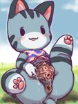 3:4 animal_crossing anthro anus blush blush_lines bodily_fluids dark_anus diru domestic_cat felid feline felis female genital_fluids genitals grotesque_genitals hi_res lolly_(animal_crossing) long_inner_labia mammal nintendo pawpads solo spread_vulva urethra vaginal_fluids vulva