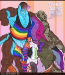 2025 anthro balls big_balls big_penis biped bisexual_pride_colors clothing corset demisexual_pride_colors dinosaur dredgar_(larathen) english_text genitals group hi_res huge_balls huge_penis humanoid_genitalia humanoid_penis jockstrap larathen larathen_(character) letterbox lgbt_pride lingerie male muscular muscular_anthro muscular_male open_mouth pecs penis prehistoric_species pride_colors rainbow_pride_colors reptile rieger_(larathen) scalie sharp_teeth size_difference smoking tail teeth text theropod topwear trio tyrannosaurid tyrannosauroid tyrannosaurus tyrannosaurus_rex underwear vein veiny_penis