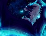  2017 blue_eyes blue_theme digital_media_(artwork) digital_painting_(artwork) dragon feral hair horn nashiholy sky solo star starry_sky white_hair 