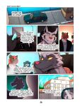 3:4 absurd_res anthro biped black_body black_hair bodily_fluids car comic detailed_background english_text eyebrows fangs fingers fur generation_3_pokemon generation_7_pokemon green_eyes grey_body grey_fur group hair hi_res incineroar male mightyena multicolored_body multicolored_fur nintendo pokemon pokemon_(species) question_mark red_eyes standing sweat teeth text vehicle yellow_body yellow_fur zourik