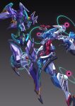  absurdres black_background commentary_request extra_eyes face-to-face flying gfred gquuuuuux gradient_background green_eyes grey_background gundam gundam_gquuuuuux highres ka_ki_o looking_at_another mecha mecha_focus mobile_suit no_humans robot science_fiction two-tone_background 