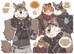  !? anger_vein animal_ears annoyed artist_name biceps black_shirt black_vest blush dododoonut english_commentary english_text fang fangs fangs_out fortnite furry furry_male highres index_fingers_together looking_at_another male_focus multiple_views muscular muscular_male necktie open_mouth oscar_(fortnite) red_necktie scar scar_across_eye scar_on_face shirt smile speech_bubble tail tiger_boy tiger_ears tiger_stripes vest wendell_(fortnite) wolf_boy wolf_ears wolf_tail 
