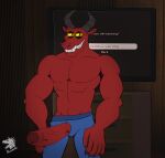animated anthro antlers barazoku biceps big_penis bottomwear clothing dragon electronics erection genitals horn living_room loop male muscular muscular_anthro muscular_male mythological_creature mythological_scalie mythology nazuranoke pants penis scalie shaking_penis short_playtime smile smiling_at_viewer solo television vein veiny_penis watermark windonor yellow_eyes
