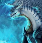  2018 blue_eyes digital_media_(artwork) digital_painting_(artwork) dragon horn nashiholy no_sclera open_mouth sky spines star starry_sky teeth 