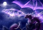  2018 digital_media_(artwork) dragon fur furred_dragon hair membranous_wings moon nashiholy night outside purple_eyes purple_fur purple_hair sky star starry_sky wings 