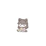  1girl :3 animal_ears animal_on_lap animalization ao_kaeru brown_hair cat_ears cat_tail closed_mouth dog dress floral_print_dress fujishima_megumi fujishima_megumi_(summer_loungewear) full_body highres kemonomimi_mode link!_like!_love_live! long_sleeves love_live! mira-cra_park! negative_space on_lap osawa_rurino pink_dress print_dress purple_eyes simple_background smile tail two_side_up virtual_youtuber white_background 
