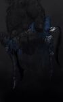  1boy arm_armor armor armored_gloves artorias_the_abysswalker black_background blue_cape cape carrying carrying_person commentary dark_souls_(series) dark_souls_i english_commentary full_armor full_body gradient_background helmet highres knee_armor leg_armor lying male_focus on_side sabaton shoulder_armor solo_focus tworain_w 