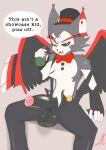 2024 absurd_res anthro arm_tuft balls beverage beverage_bottle big_balls big_penis biped black_sclera bottle bottomwear bottonwear bow_tie cat_demon claws clothed clothing container demon ear_tuft english_text erection eyebrows feathered_wings feathers felid feline fur genitals hat hazbin_hotel headgear headwear heart_(marking) heart_symbol hi_res holding_object humanoid_genitalia humanoid_penis husk inner_ear_markings looking_at_viewer male mammal markings multicolored_body multicolored_fur open_bottomwear open_clothing open_mouth open_pants pants partially_clothed penile penis red_wings sharp_teeth shoulder_tuft snarling solo speech_bubble suspenders tabascomilk tail teeth text tongue top_hat tuft two_tone_body two_tone_fur vein veiny_penis wings yellow_eyes zipper_down