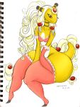  2016 ampharos arm_warmers armwear big_butt bottomless bra butt clothed clothing digital_media_(artwork) female flat_chested hair huge_butt hyper hyper_butt invalid_tag legwear long_hair nintendo pok&eacute;mon pok&eacute;mon_(species) pyredaemos_(artist) simple_background smile solo thigh_highs underwear video_games voluptuous wide_hips 