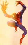  1boy absurdres bengus blue_bodysuit bodysuit capcom game_cg highres jumping looking_to_the_side male_focus marvel marvel_vs._capcom marvel_vs._capcom_2 mask muscular muscular_male non-web_source outstretched_arms red_bodysuit scan sidelighting solo spider-man spider-man_(series) spider_web_print superhero_costume two-tone_bodysuit 