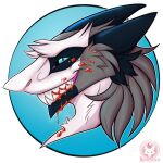 anthro blood blood_in_mouth blood_on_face bodily_fluids digital_media_(artwork) fangs fur hair hi_res icon male runicvixen sergal smile solo teeth white_body white_fur