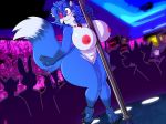 &lt;3 2018 anthro belly big_breasts big_butt blue_fur blue_hair breasts butt canine clothed clothing dracojeff embarrassed eye_patch eyelashes eyewear female footwear fox fur hair hi_res high_heels huge_breasts huge_butt lazuli_(doggod.va) legwear mammal midriff multicolored_fur navel nipple_bulge nude pink_eyes platform_footwear pole rear_view shoes slightly_chubby solo standing stripes stripper_pole sweat thick_thighs thigh_highs thong toes topless underwear voluptuous white_fur wide_hips 