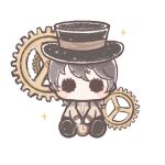  1girl :o afternoon_coffee_(shining_nikki) animated animated_gif black_boots black_eyes black_pants blinking blush_stickers boots brown_hair brown_shirt brown_sleeve_cuffs chibi chinese_commentary commentary_request crossdressing expressionless eyelashes gears hat holding holding_pocket_watch long_hair long_sleeves nikki_(series) pants parted_lips pocket_watch reverse_trap shining_nikki shirt solid_oval_eyes solo sparkle steampunk striped_clothes striped_shirt suspenders top_hat transparent_background vertical-striped_clothes vertical-striped_shirt watch xiaoyu_qixing 