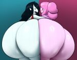 2025 adventure_time ass_to_ass big_butt black_eyebrows black_eyes black_hair blue_background blue_body blue_ears blue_skin blush bodily_fluids butt butt_squish candy candy_humanoid cartoon_network chipchell clothing colored dessert digital_media_(artwork) duo eyebrows fangs female food food_creature food_humanoid hair hi_res hoodie huge_butt humanoid humanoid_pointy_ears living_candy looking_at_viewer marceline_abadeer not_furry open_mouth open_smile pink_background pink_body pink_clothing pink_hair pink_hoodie pink_tongue pink_topwear pointy_ears princess_bubblegum purple_mouth rear_view red_clothing red_topwear shaded simple_background smile smiling_at_viewer squish sweat sweaty_butt teeth thick_thighs tongue topwear vampire