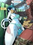 absurd_res anthro anthro_penetrating areola bikini bikini_aside blue_areola blue_body blue_breasts blue_ears blue_fingers blue_hair blue_hands blue_nipples blue_penis blue_skin blue_vulva blush bottomwear breasts breath camo camo_bottomwear camo_clothing camo_pants camo_print clothed clothed_sex clothing clothing_aside english_text felid feline female female_penetrated fur genitals hair haplorhine hi_res male male/female male_penetrating male_penetrating_female mammal monkey navel nipples pants partially_clothed pattern_bottomwear pattern_clothing pattern_pants penetration penis primate roadiesky sex swimwear swimwear_aside tail text two-piece_swimsuit vulva white_body white_fur white_tail