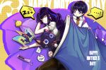  ... 1boy 1girl adapted_costume aged_down alternate_costume black_shirt black_skirt black_undershirt blanket blue_hair blunt_bangs blunt_ends book bracelet breasts brown_pantyhose cellphone closed_eyes closed_mouth clothing_cutout contemporary covering_with_blanket earrings electro_symbol_(genshin_impact) eyeliner eyeshadow facing_to_the_side feathers flip_phone flower_earrings genshin_impact head_on_pillow highres holding holding_blanket hood hood_down hoodie id_card jewelry lanyard large_breasts layered_sleeves long_hair looking_at_another low-braided_long_hair low-tied_long_hair lying makeup mitsudomoe_(shape) mole mole_under_eye momogourami mother&#039;s_day mother_and_son multicolored_hair office_lady on_bed on_side open_book open_hand pantyhose pencil_skirt phone picture_book pillow pink_lips purple_eyes purple_hair purple_sleeves raiden_shogun red_eyeliner red_eyeshadow scaramouche_(cat)_(genshin_impact) scaramouche_(genshin_impact) scaramouche_(kabukimono)_(genshin_impact) shirt short_sleeves shoulder_cutout sidelocks skirt slime_(genshin_impact) spoken_ellipsis spoken_food spoken_sweatdrop spoken_zzz streaked_hair string stuffed_animal stuffed_toy sweatdrop tomoe_(symbol) turtleneck turtleneck_shirt white_hood white_hoodie white_sleeves yellow_background yellow_feathers zzz 