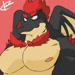 1:1 body_hair chest_hair dragon emmanuelin_(emmanuelin13) hair low_res multicolored_body musclegut muscular mythological_creature mythological_scalie mythology nmcrimen pecs red_hair red_spikes scalie
