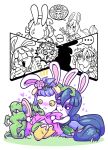 2025 :3 allegra_(mario_plus_rabbids) anthro arms_bent bangs black_eyes black_mouth blue_hair blush blush_lines bodypaint bottomwear closed_frown clothed clothed_anthro clothed_female clothing colored daphne_(mario_plus_rabbids) digital_drawing_(artwork) digital_media_(artwork) dress duo elemental_creature ellipsis english_description english_text eyelashes face_paint female female/female female_anthro flat_chested flora_fauna flower footwear forked_tongue frown frowning_at_partner fully_clothed fully_clothed_anthro fully_clothed_female fur furrowed_brow grass green_bottomwear green_clothing green_dress green_eyes green_hairband green_skirt hair hair_over_eyes happy hat headgear headwear heart_symbol hearts_around_head hi_res holding_arm holding_flower holding_mirror holding_object hybrid lagomorph leaf_dress light lighting long_ears looking_at_another looking_at_mirror looking_at_object looking_at_partner love mammal mario_plus_rabbids_sparks_of_hope mirror mitten_hands mouth_closed multiple_scenes noseless open_mouth open_smile pink_inner_ear plant purple_clothing purple_shirt purple_topwear rabbid raving_rabbids raygirl rayman_(series) shaded shirt shoes simple_background sitting sitting_on_ground skirt smile sparkles sparkling_eyes speech_bubble text tongue topwear ubisoft vines white_background white_body white_fur yellow_clothing yellow_footwear yellow_sclera yellow_shoes