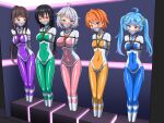  5girls absurdres ahoge aqua_eyes arms_behind_back bdsm black_hair blue_bodysuit blue_eyes blue_hair bodysuit bound bound_arms breasts brown_eyes brown_hair character_request chikyuu_boueitai_star_guardians duct_tape gag green_bodysuit grey_hair highres hoshizora_kohaku hououin_miya improvised_gag large_breasts long_hair looking_at_viewer medium_breasts multiple_girls orange_eyes orange_hair pink_bodysuit porin_(chikyuu_boueitai_star_guardians) purple_bodysuit rope shibari shibari_over_clothes shiny_clothes short_hair skin_tight small_breasts star_emerald star_garnet star_pearl tape tape_gag thalter39o twintails two-tone_bodysuit very_long_hair very_short_hair white_bodysuit yellow_bodysuit 