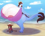 aardvark absurd_res big_breasts blue_body blue_scales breasts brown_hair clothed clothing digital_drawing_(artwork) digital_media_(artwork) dragon duo eastern_dragon female fur hair hi_res huge_breasts huge_thighs hyper hyper_breasts male mammal mythological_creature mythological_scalie mythology nipple_outline nipples sand scales scalie size_difference sjevi thick_thighs white_body white_fur white_scales wide_hips