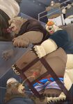 96panda anal anthro armor bear belly ben_bigger bodily_fluids bottomwear bottomwear_down brown_body brown_fur butt clothed clothing construction_worker facial_scar fellatio from_behind_position fupa fur group group_sex headgear helmet hi_res hug hugging_another hugging_from_behind male male/male male_penetrated male_penetrating male_penetrating_male mammal mihoyo mishka_(zenless_zone_zero) missing_eye oral overweight pants pants_down partially_clothed peeing peeing_on_another penetration penile polar_bear saliva scar sex ursine white_body white_fur zenless_zone_zero