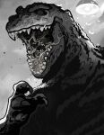 analog_horror arthropod back_plates back_spikes black_and_white body_horror claws english_text eyes_in_darkness feral flancortes godzilla godzilla_(series) hi_res human insect kaiju lamp looking_at_viewer male mammal merging monochrome monster mouth_shot open_mouth scales signature solo spikes spikes_(anatomy) street_lamp teeth text the_man_in_the_suit_(series) toho vein