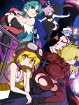  6+girls absurdres adventure_time arcueid_brunestud bat_wings black_leotard black_thighhighs blonde_hair blue_hair bongfill breasts bright_pupils commentary darkstalkers demon_wings donut eating evening food goggles green_eyes green_hair hair_over_one_eye head_wings hellsing highres holding holding_donut holding_food leotard looking_at_viewer marceline_abadeer military_uniform missi monogatari_(series) morrigan_aensland multiple_girls nanakusa_nazuna_(yofukashi_no_uta) neco-arc neco_spirit night night_sky oshino_shinobu red_eyes remilia_scarlet seras_victoria sky smile strapless strapless_leotard symbol-only_commentary the_vampair thighhighs torn_clothes torn_thighhighs touhou tsukihime tsukihime_(remake) vampire wings yofukashi_no_uta 