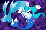 ambiguous_gender asterozoan blue_body blue_hair blue_sclera blue_skin darkner deltarune duo echinoderm elemental_creature female feral fin generation_7_pokemon hair herobrenn long_hair looking_at_another marine mermaid_tail miss_mizzle mizzle_(deltarune) nintendo pink_nose pokemon pokemon_(species) primarina purple_background simple_background starfish starfish_(accessory) undertale_(series) water water_creature white_body white_skin
