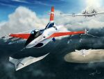  ace_combat ace_combat_7 aircraft airplane arsenal_bird artist_name cloud contrail day f-16_fighting_falcon fighter_jet flying highres military military_vehicle no_humans ocean pilot signature sky thompson_(solowingfh) vehicle_focus 