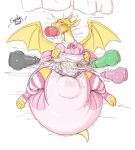 2025 2_horns absurd_res anthro bed big_diaper blush bodily_fluids bow_ribbon bukkake bulge cheek_bulge clothed clothing clothing_lift colored crossdressing cum cum_in_diaper cum_in_mouth cum_inside cum_on_belly cum_on_body diaper diaper_bulge disembodied_penis dragon dress dress_lift erection erection_in_diaper erection_under_clothing eye_roll feces fellatio frilly frilly_clothing frilly_dress furniture genital_fluids genitals group hi_res horn huge_diaper knot knotted_penis legwear looking_pleasured lying male male/male membrane_(anatomy) membranous_wings mythological_creature mythological_scalie mythology on_back on_bed oral pattern_clothing pattern_legwear pattern_thigh_highs penile penis pink_bow pink_clothing pink_diaper pink_dress pink_legwear pink_thigh_highs pooping scalie sex signature soiled_diaper soiling soiling_diaper solo_focus sophiepoof striped_clothing striped_legwear striped_thigh_highs stripes thigh_highs unclean_diaper used_diaper wearing_diaper wings yellow_body yellow_skin