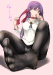  bad_feet black_legwear crotch_seam finger_licking fingernails gegege_no_kitarou hal_(goshujinomocha) highres licking long_hair nekomusume open_mouth panties panties_under_pantyhose pantyhose pantyshot pantyshot_(sitting) pointy_ears purple_eyes purple_hair sitting tongue underwear 