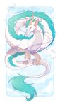 ambiguous_gender bloominglynx blue_mane dragon feral green_eyes grey_body grey_scales hi_res horn looking_at_viewer mane mouth_closed mythological_creature mythological_scalie mythology pink_inner_ear pink_nose scales scalie simple_background solo tan_horn white_body