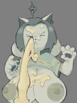 &gt;_&lt; 2025 4_ears 5_fingers ahoge anthro areola big_areola big_breasts black_nose bodily_fluids breasts clothed clothing cum cum_on_breasts cum_on_face digital_drawing_(artwork) digital_media_(artwork) excessive_cum excessive_genital_fluids eyes_closed female female_anthro fingers fur genital_fluids glistening glistening_areola glistening_bodily_fluids glistening_cum glistening_genital_fluids glistening_nipples grey_areola grey_background grey_hair grey_inner_ear grey_nipples hair hi_res highlights_(coloring) huge_breasts multi_ear multicolored_clothing multicolored_shirt multicolored_topwear nipples nucr4r pattern_clothing pattern_shirt pattern_topwear pawpads raised_clothing raised_shirt raised_topwear shirt simple_background solo striped_clothing striped_shirt striped_topwear stripes temmie_(species) temmie_(undertale) topwear two_tone_clothing two_tone_shirt two_tone_topwear undertale undertale_(series) unfinished white_body white_ears white_fur
