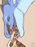 anthro archy_(archyfluff) blue_body blue_eyes blue_fur bodily_fluids dinosaur dragon dromaeosaurid duo female female/female feral fur furred_dragon furred_scalie halanari head_in_mouth hi_res mawplay multicolored_body multicolored_fur mythological_creature mythological_scalie mythology prehistoric_species reptile saliva scalie theropod two_tone_body two_tone_fur vore zephy_(nightfire_zephyr)