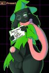  &lt;3 2018 anthro balls black_fur blush bottomless caprine clothed clothing deltarune digital_media_(artwork) eyewear fur glasses goat humanoid_penis male mammal not_safe_for_reality penis ralsei scarf sign solo text tongue video_games 