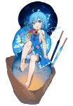  ahoge bare_arms bare_legs barefoot bloomers blue_bow blue_dress blue_eyes blue_hair bow cirno cloud dress eyebrows_visible_through_hair feet flower food full_body hair_between_eyes hair_bow hand_up highres holding ice ice_cream ice_cream_cone ice_wings knee_up looking_at_viewer morning_glory open_mouth popsicle red_ribbon ribbon short_hair simple_background sitting sky sleeveless sleeveless_dress solo star_(sky) starry_sky sunflower takotsu toenails touhou transparent_wings triple_scoop underwear watermelon_bar white_background wings 